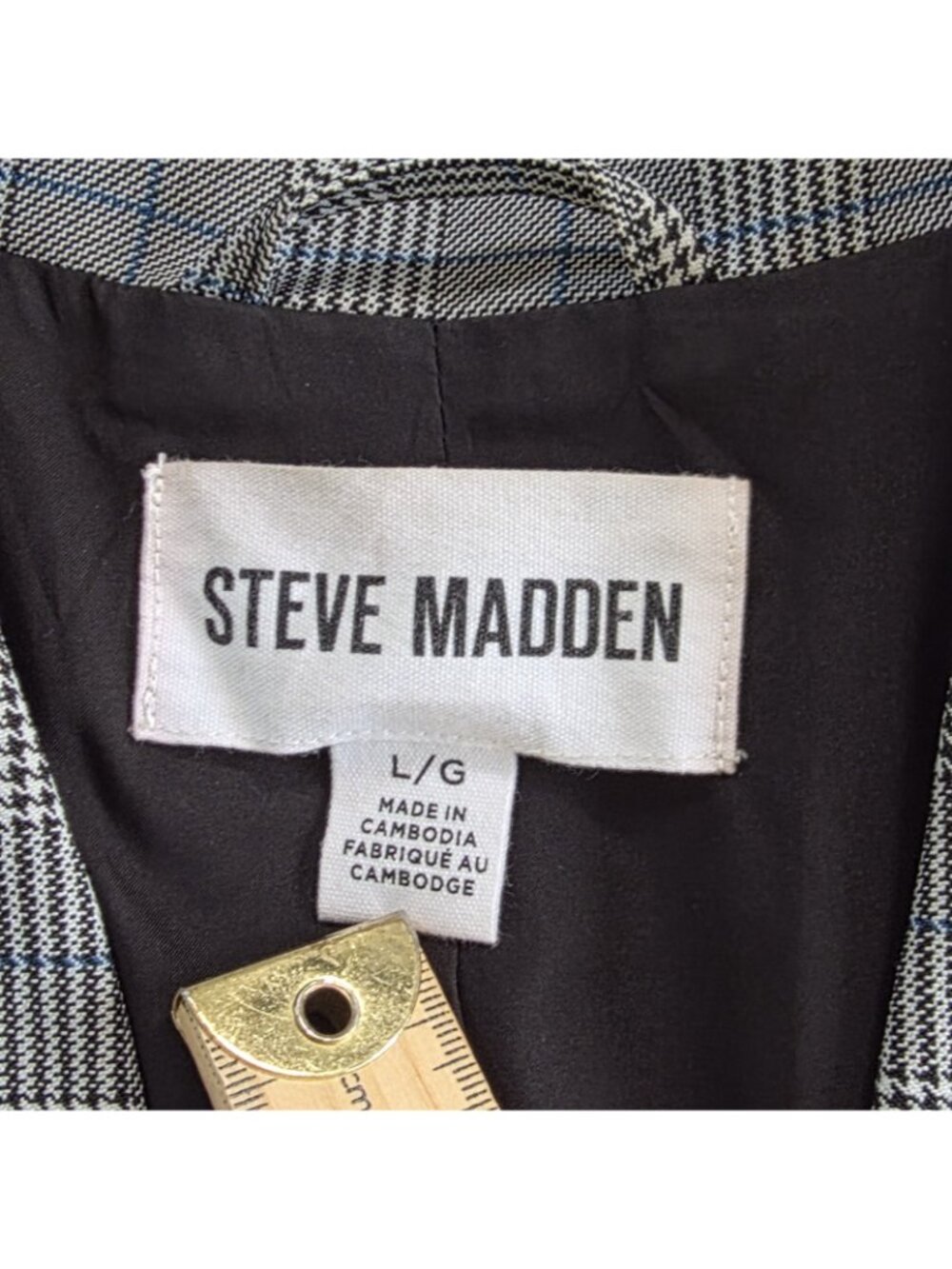 Steve Madden Blazer L Gray Plaid 1B Lined Academia Office Siren Corporate Girlie - Picture 4 of 16